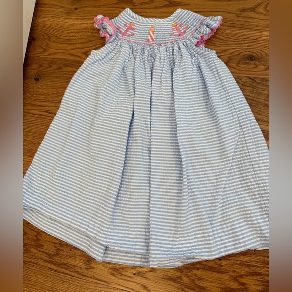 Southern Sunshine Smocked Seersucker Dress with Anchors and Lighthouse Size 12M - Picture 1 of 7
